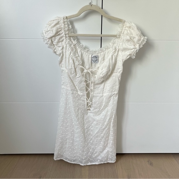 With Jean White Lace-Up Mini Dress - Picture 2 of 6